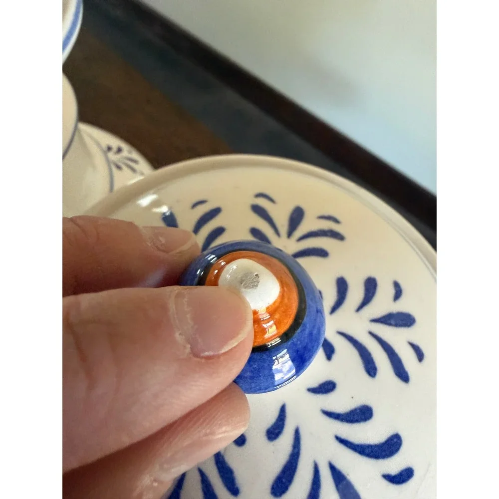 Blue Onion Style Canister Set White Blue Floral Hand Painted Flour Sugar Lids